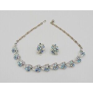 Lisner Aurora Borealis Rhinestones Necklace SilverTone Choker Clip On Earrings